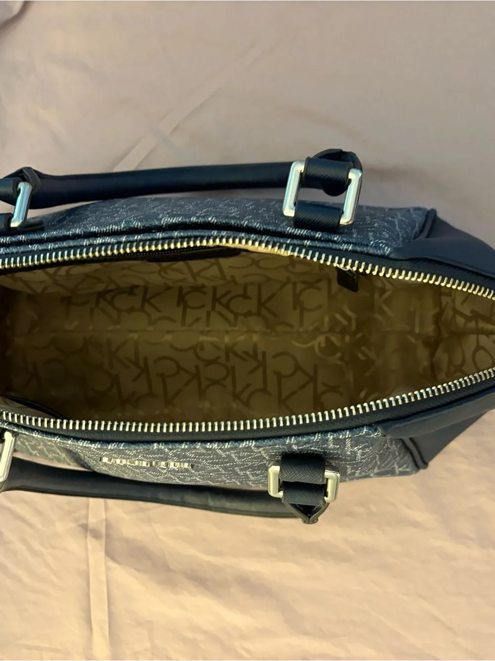 Calvin Klein Denim Logo Satchel in Navy